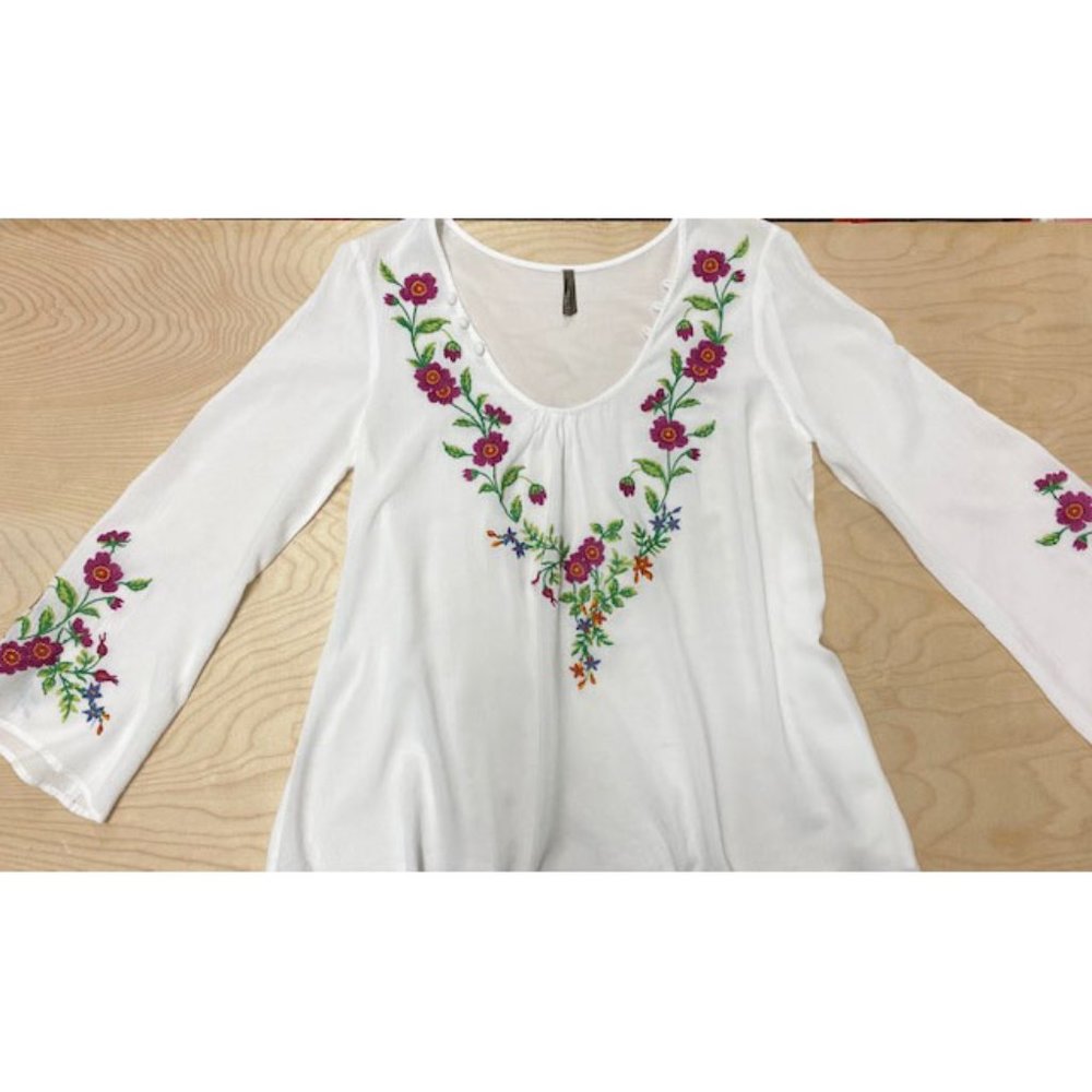 White Peasant Blouse with crewel embroidery